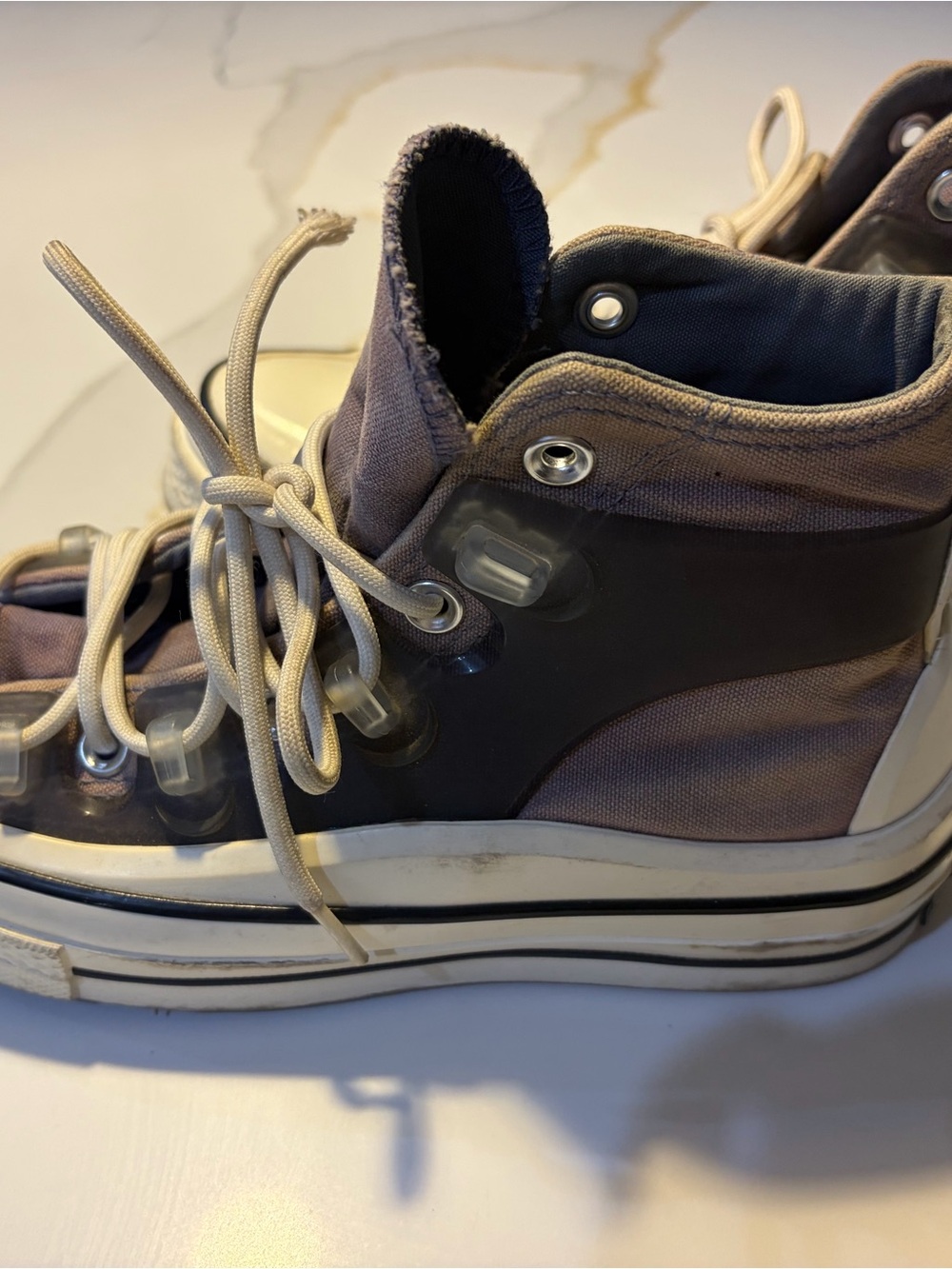 Gray Canvas High-Tops with Cream Laces